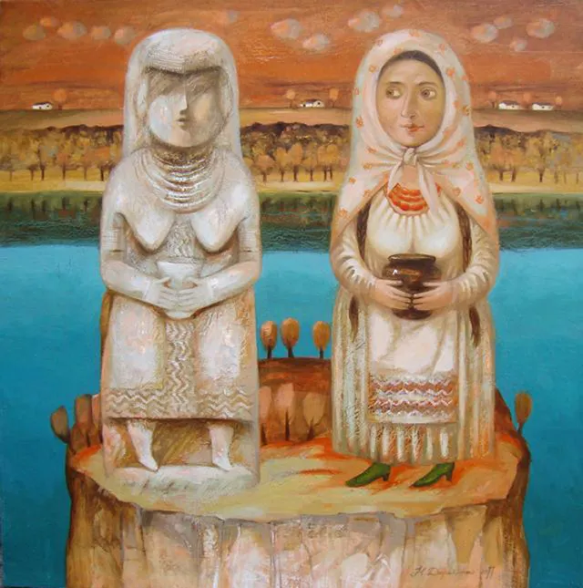 Н. Дерев’янко. «Дві баби на Хортиці». 2011. Полотно, олія