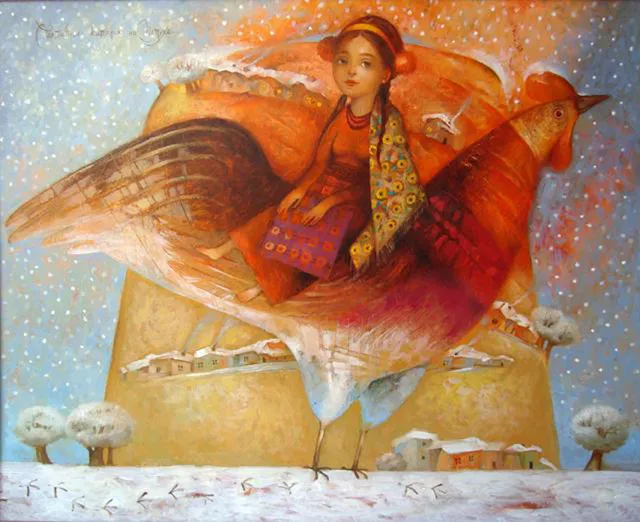 Н. Дерев’янко. «Святочні катання на півні». 2011. Полотно, олія