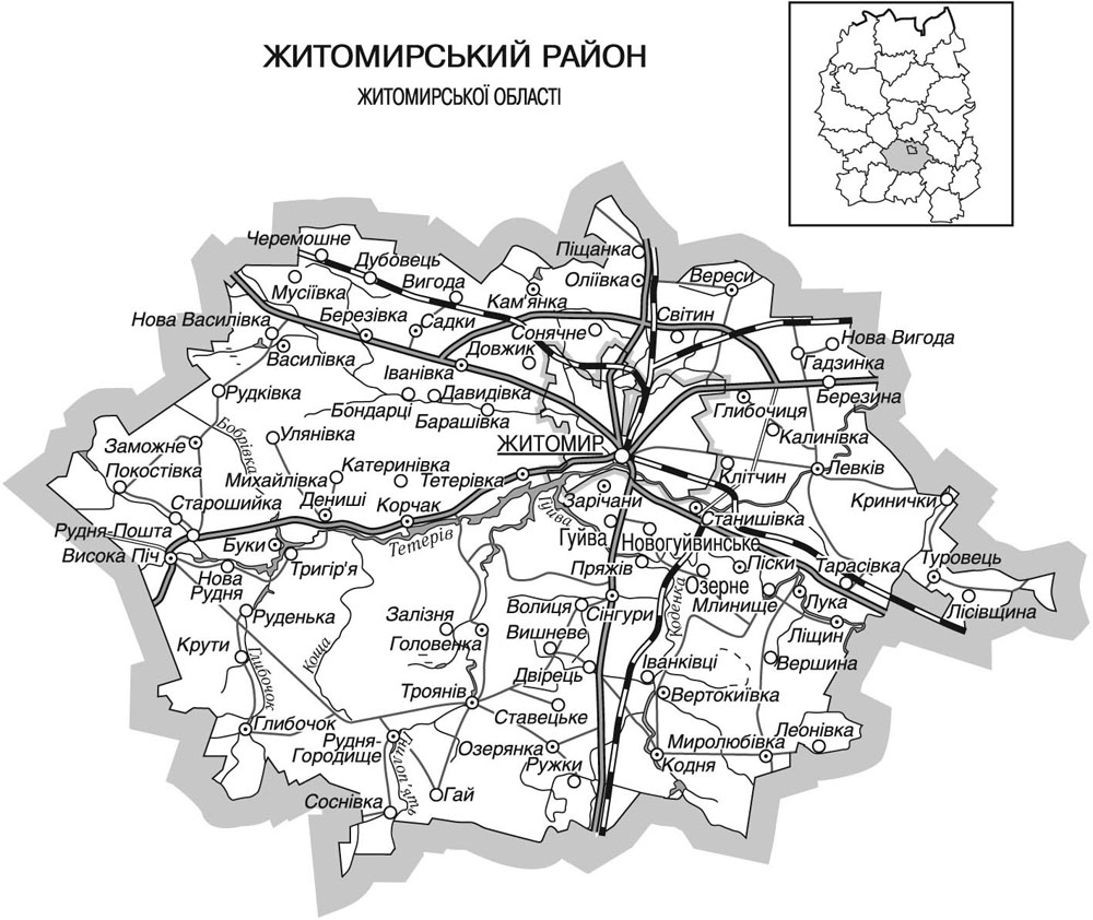 Карта житомирской области с районами и селами